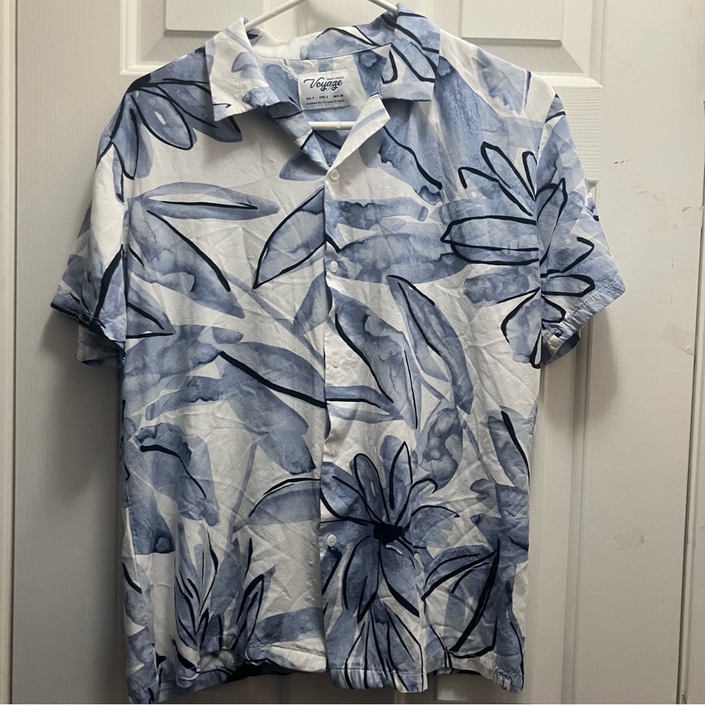 Craft + Flow Voyage Shirt Men's Small Blue And White Floral Viscose